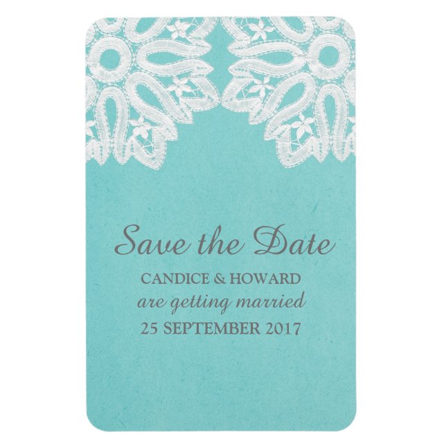 Turquoise Elegant Lace Save the Date Flexi Magnet (Vertikal)