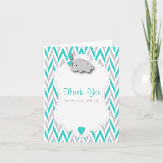 Turquoise Elephant Babydusche Danke (Vorderseite)
