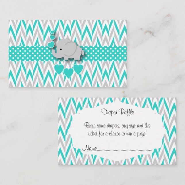 Turquoise Elephant Babydusche Windelwanne Begleitkarte (Vorne/Hinten)