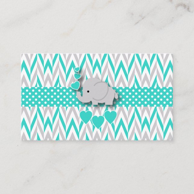 Turquoise Elephant Babyduschenkocher Begleitkarte (Vorderseite)