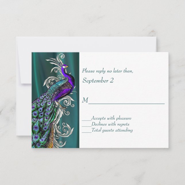 Turquoise et blanc avec carte RSVP de mariage Peac (Devant)