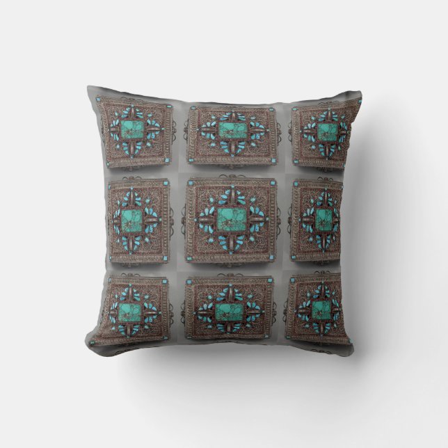 Turquoise et coussin de Nepali de brun (Recto)
