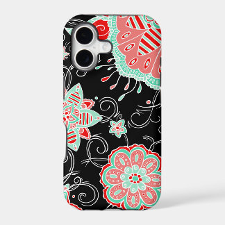 Turquoise et floral rouge