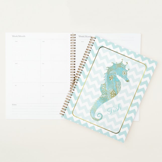 Turquoise et Gold Seahorse Personnalisé (Devant avec enveloppe)