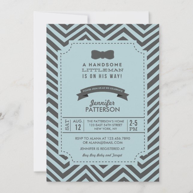 Turquoise et Grey Chevron Bow cravate Invitation B (Devant)