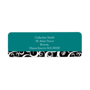 Turquoise et noir Damask Fils Étiquette de adresse