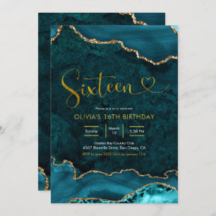Turquoise et or Agate 16e anniversaire Invitation