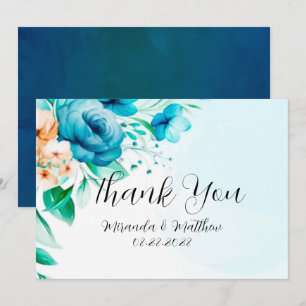 Turquoise et Peach Watercolor Florales Merci Carte