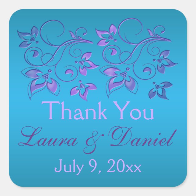 Turquoise, Floral Violet 1,5 po². Sticker mariage (Devant)