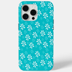 Turquoise Flowers Motif iPhone 15 Pro Max Coque
