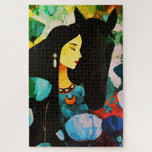 Turquoise-Frauen- und Pferdebild