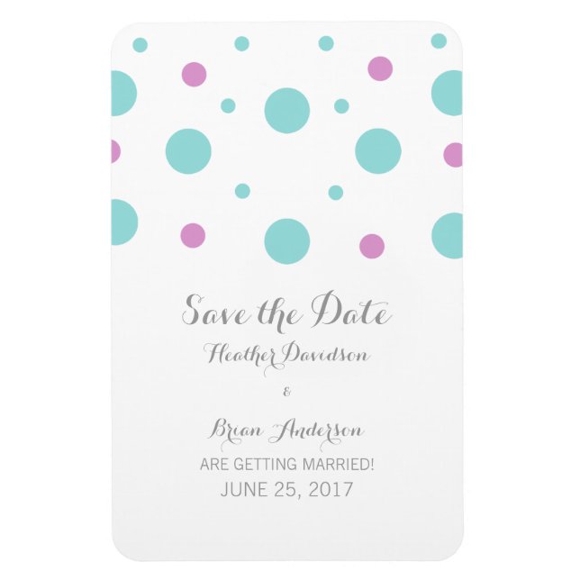 Turquoise Fuchsia Confetti Speichern Sie das Date  Magnet (Vertikal)
