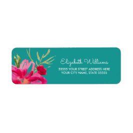Turquoise Fuchsia Floral Rücksendeadressen-Aufkleb