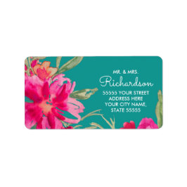 Turquoise Fuchsia Floral Rücksendeadressen-Aufkleb Adressaufkleber