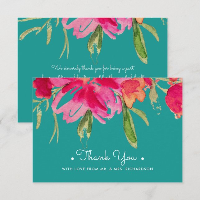 Turquoise Fuchsia Floral Vielen Dank für Ihre Hoch Einladung (Vorne/Hinten)