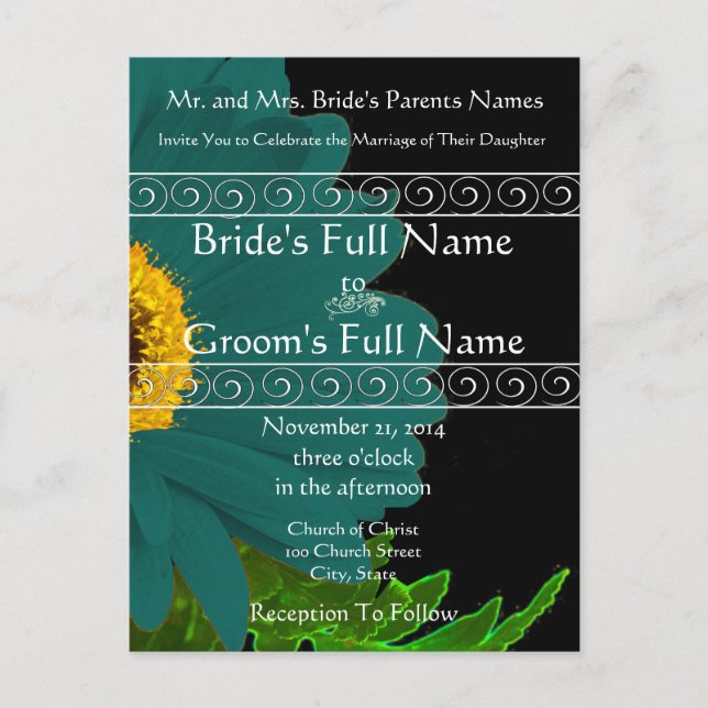 Turquoise Gerber Daisy Faire-part de mariage (Devant)