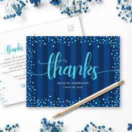 Turquoise Glitzer Skript Abschluss Marine danke Postkarte