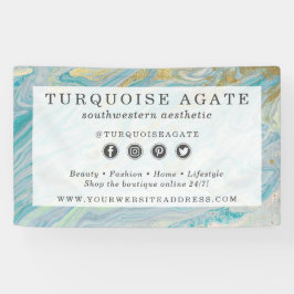 Turquoise & Gold Agate Stone Geode Marble Swirl Banner