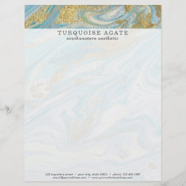 Turquoise & Gold Agate Stone Geode Marble Swirl Briefbogen