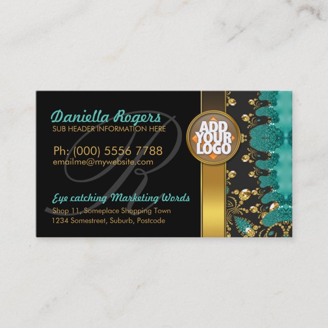 Turquoise Gold Black Motif + Logo Dark Cartes de v (Devant)