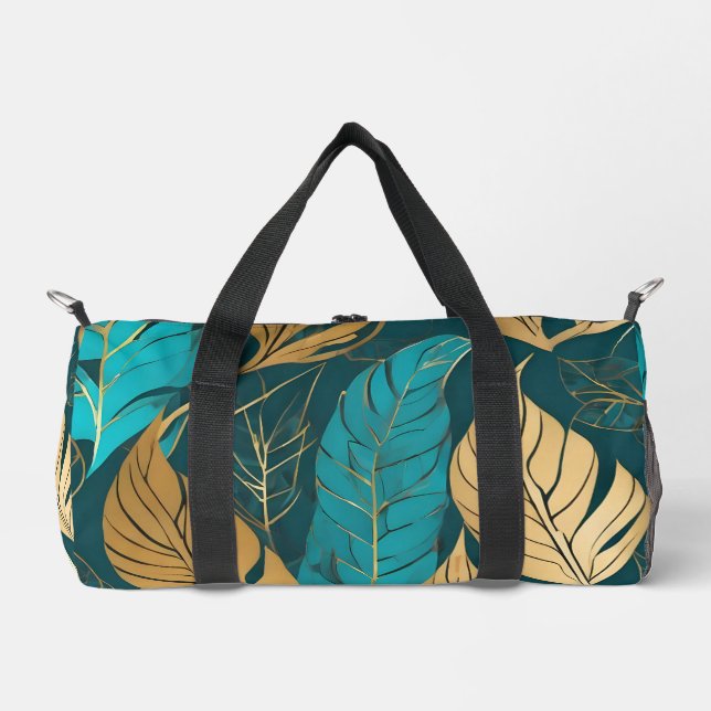 Turquoise Gold Boho Blätter Moderne Sammlung Duffle Bag (Vorderseite)