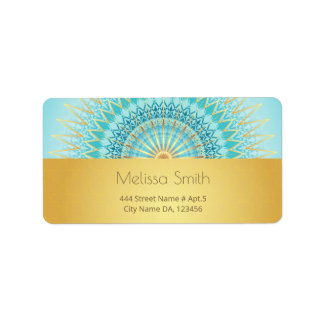 Turquoise Gold Boho Mandala Adressaufkleber