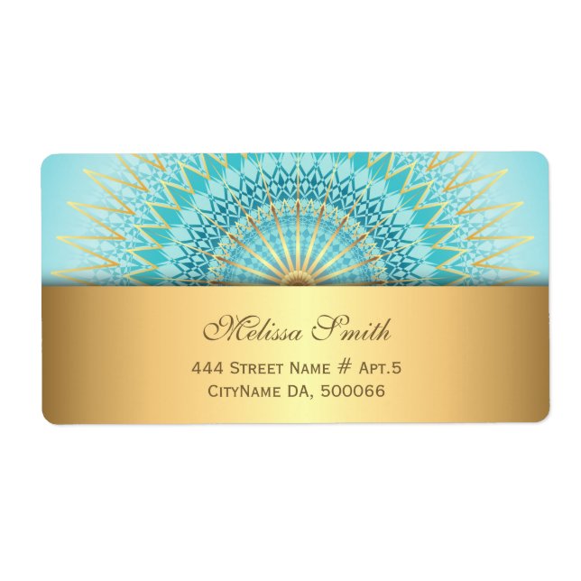 Turquoise Gold Boho Mandala Label (Vorne)