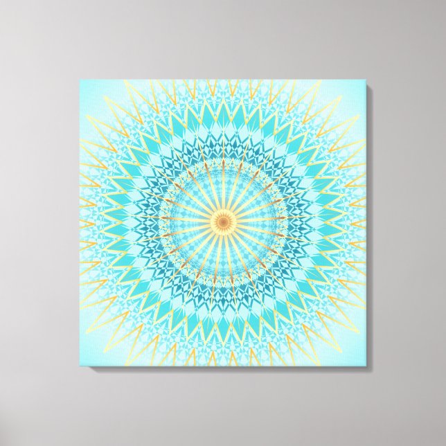 Turquoise Gold Boho Mandala Leinwanddruck (Vorderseite)