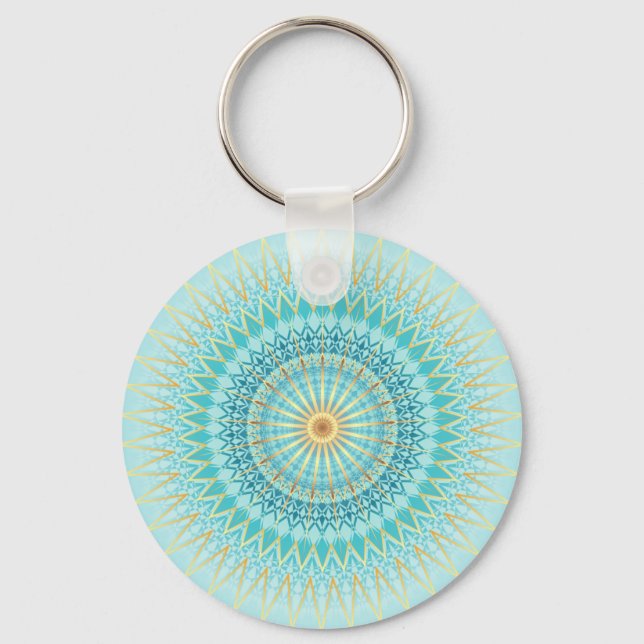 Turquoise Gold Boho Mandala Schlüsselanhänger (Vorderseite)