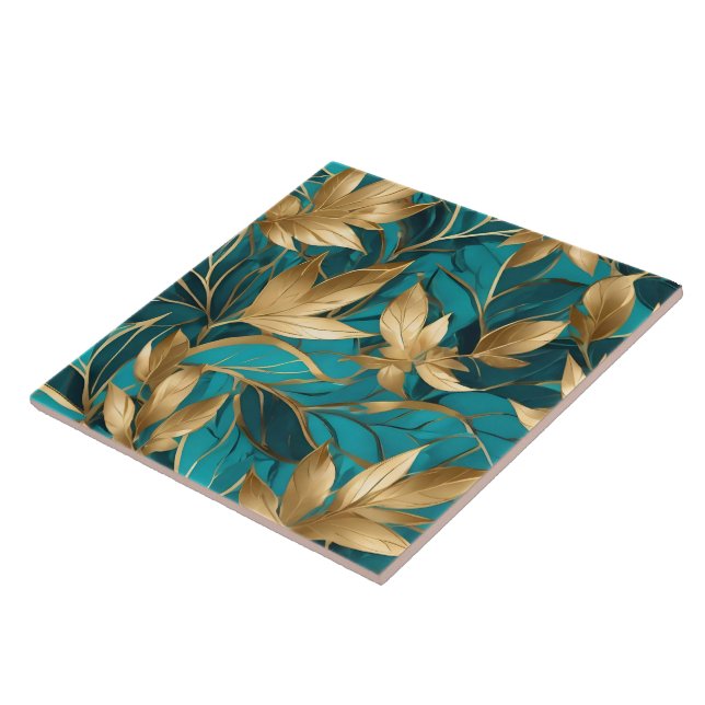 Turquoise Gold Boho Popular Blätter Collection Fliese (Seite)