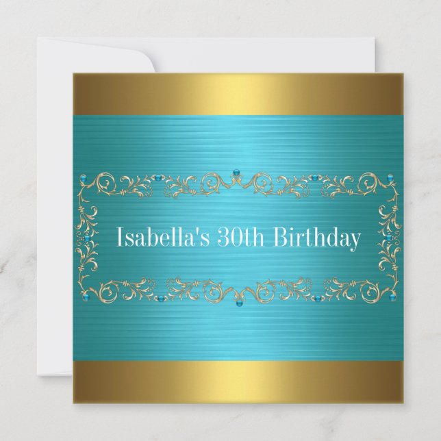 Turquoise Gold Bronze Jewel Geburtstag Event 2 Einladung (Vorderseite)