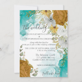 Turquoise & Gold Chic Elégant Mariage Invitation