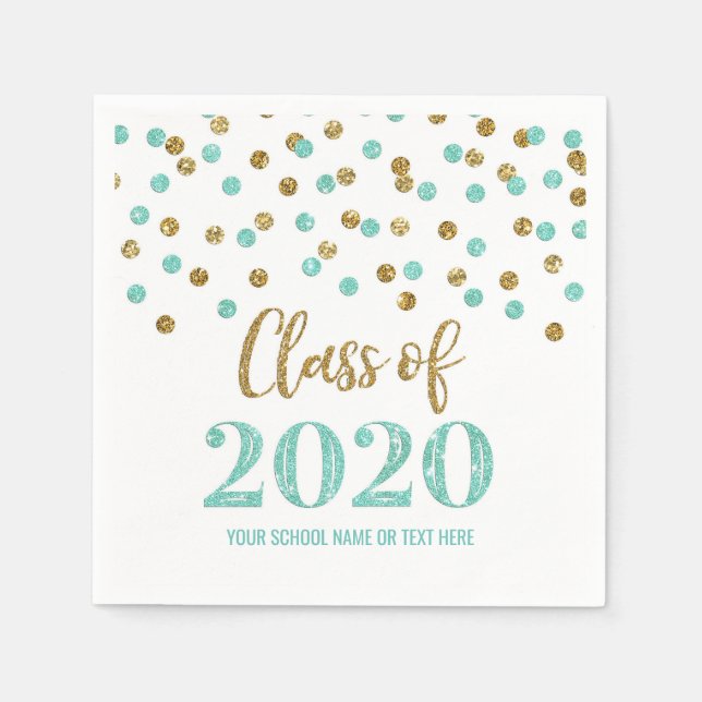 Turquoise Gold Confetti Class of 2020 Abschluss Serviette (Vorderseite)