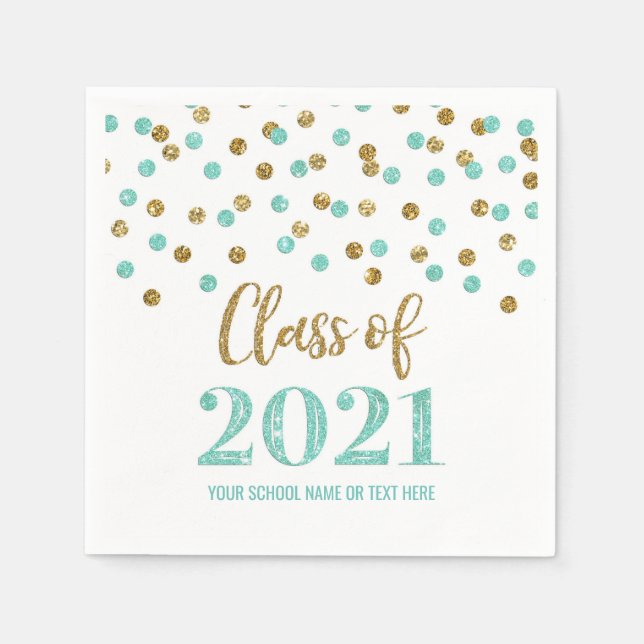 Turquoise Gold Confetti Class of 2021 Abschluss Serviette (Vorderseite)