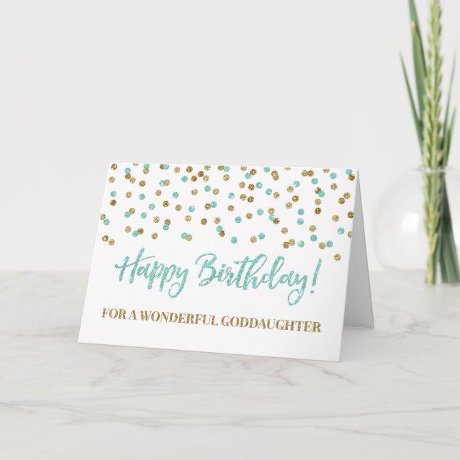 Turquoise Gold Confetti GodTochterkarte Karte (Vorderseite)