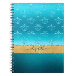 Turquoise Gold Glitter Elegant Glam Personalized Notizblock