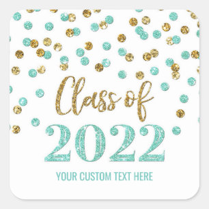 Turquoise Gold Glitzer Confetti Abschluss 2022 Quadratischer Aufkleber
