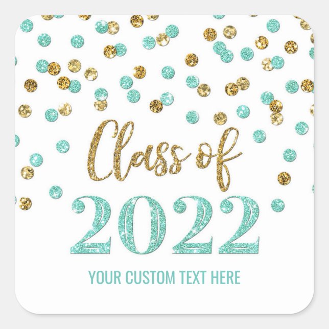 Turquoise Gold Glitzer Confetti Abschluss 2022 Quadratischer Aufkleber (Vorderseite)