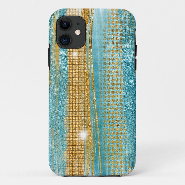 Turquoise Gold Glitzer Elegante Girly Case-Mate iPhone Hülle (Rückseite)