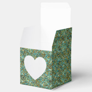 Turquoise Gold Glitzer-GASTGESCHENK BOXES, sq hrt Geschenkschachtel