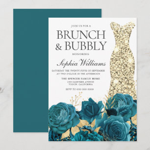 Turquoise Gold Gown Brautparty Brunch & Bubbly Einladung