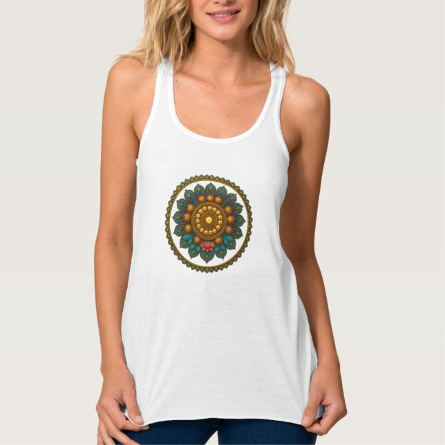 Turquoise Gold Lotus Mandala -Boho Fantasy Graphic Tank Top (Vorderseite)