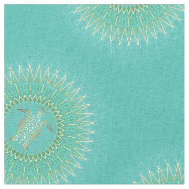 Turquoise Gold Mandala Turtle Tribal Stoff (Nahaufnahme)