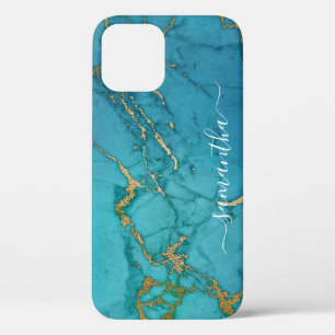 Turquoise Gold Marble Stone Handgeschriebener Name Case-Mate iPhone Hülle