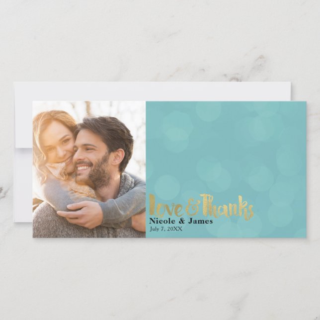 Turquoise & Gold Mariage Photo Love & Merci Merci (Devant)