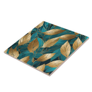 Turquoise Gold Modern Boho Blätter Collection Fliese