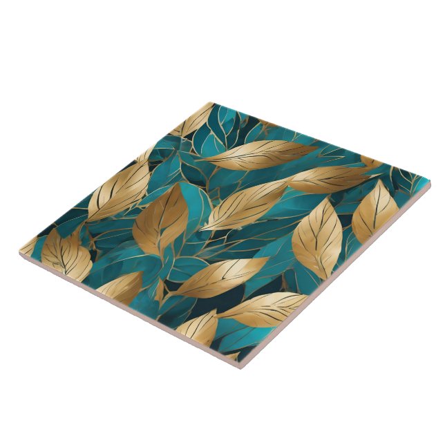 Turquoise Gold Modern Boho Blätter Collection Fliese (Seite)