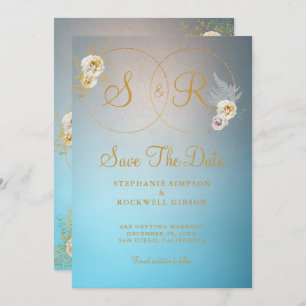 Turquoise Gold Monogram Name Initial Wedding Save The Date