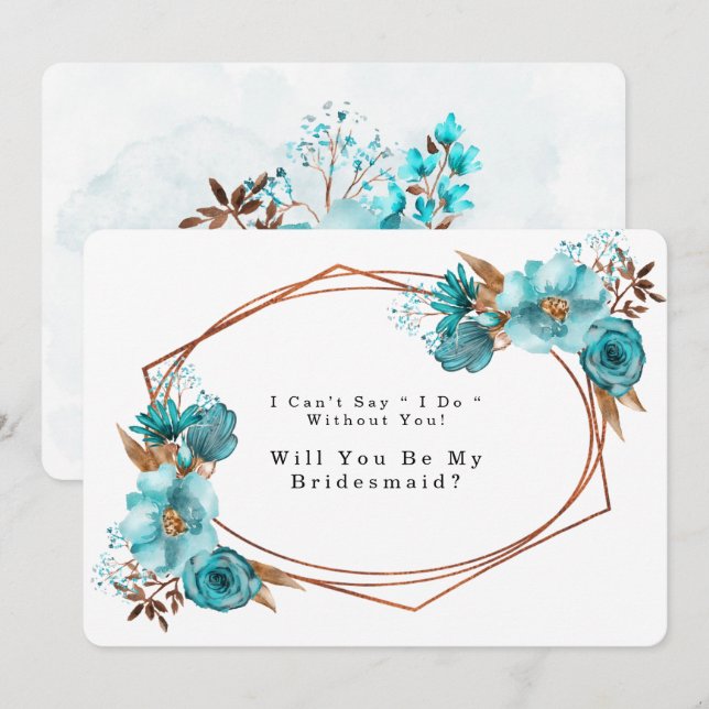 Turquoise Gold Peony werden Sie meine Bridesmaid Einladung (Vorne/Hinten)