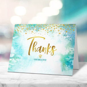 Turquoise Gold Quinceañera Watercolor Frische Past Dankeskarte